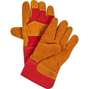 Перчатки спилковые комбинированные, желтый/красный