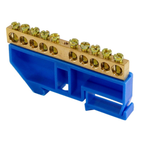 Нулевая шина на DIN (Дин) рейку 10/1 большая синяя изоляция