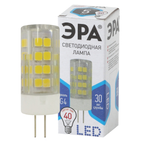 Лампа светодиодная ЭРА STD LED JC-5W-220V-CER-840-G4 5Вт керамика капсула нейтральный белый свет G4