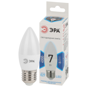 Лампа светодиодная ЭРА LED smd B35-7w-840-E27 7Вт свеча нейтральный белый свет Е27