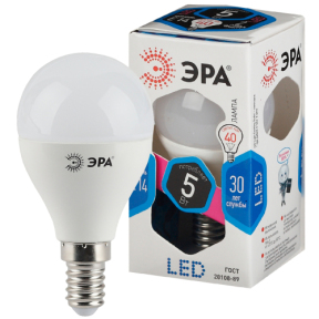 Лампа светодиодная ЭРА LED smd P45-5w-840-E14 5Вт шар нейтральный белый свет Е14