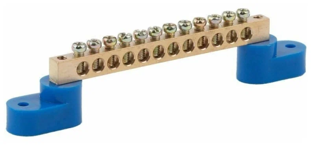 Нулевая шина на 2-х угловых изоляторах 12/2  синяя изоляция