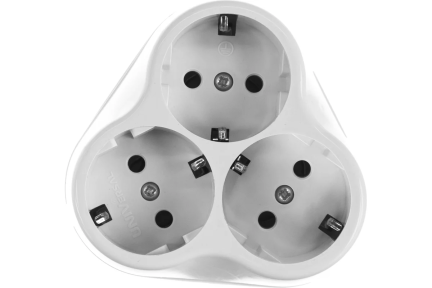 Круглый разветвитель 3 гнезда, заземление, белый 16А 250В UNIVersal АК303