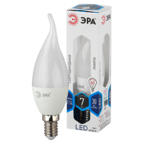 Лампа светодиодная ЭРА LED smd BXS-7w-840-E14 7Вт свеча на ветру нейтральный белый свет Е14