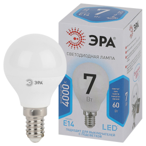 Лампа светодиодная ЭРА LED smd P45-7w-840-E14 7Вт шар нейтральный белый свет Е14