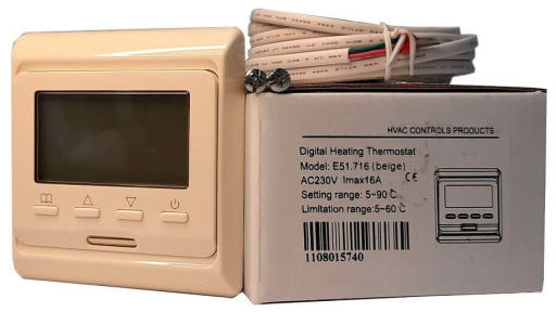 Терморегулятор для теплого пола E-51.716, 16A, кремовый