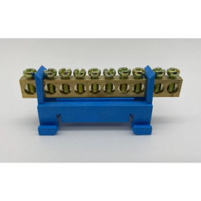 Нулевая шина на DIN (Дин) рейку 10/1 малая синяя изоляция