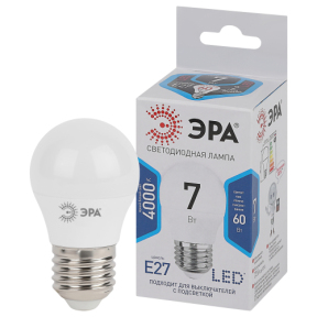 Лампа светодиодная ЭРА LED smd P45-7w-840-E27 7Вт шар нейтральный белый свет Е27