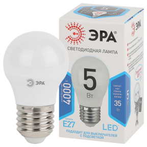 Лампа светодиодная ЭРА LED smd P45-5w-840-E27 5Вт шар нейтральный белый свет Е27