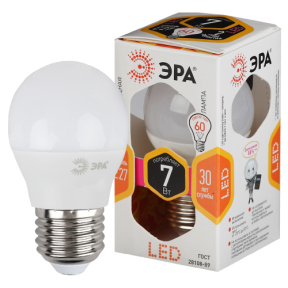 Лампа светодиодная ЭРА LED smd P45-7w-827-E27 7Вт шар теплый белый свет Е27