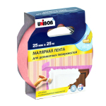 Малярная клейкая лента для деликатных поверхностей Unibob 25 мм 25 м розовая